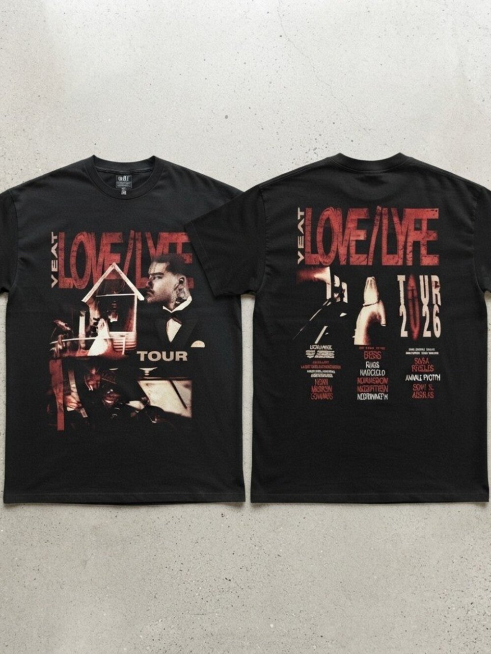 Yeat Love Lyfe Tour 2026 Red Accent Black T-Shirt S-4XL